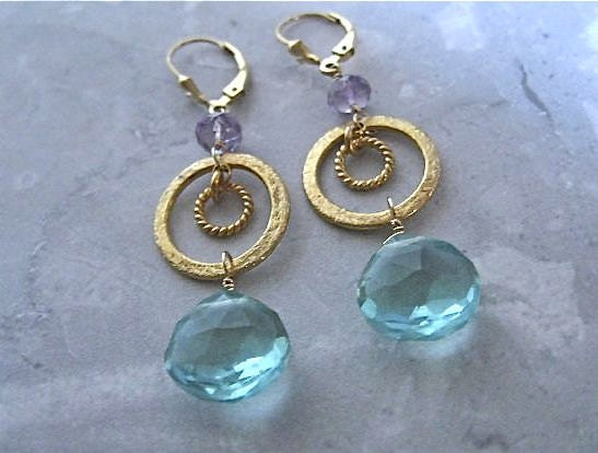 Quartz Amethyst Earrings- Apatite Quartz, Amethyst, Gold Filled