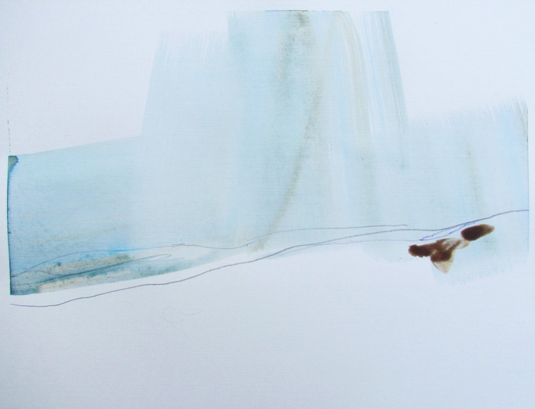 Contemporary Minimal Blue Abstract Art, 16 x 12" original fine art -- "Painting 210" --  acrylic painting on paper