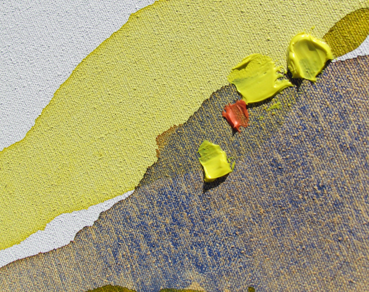 Minimal Abstract River Painting, yellow, 10 x 8.5" small original fine art -- "Autumn River I"
