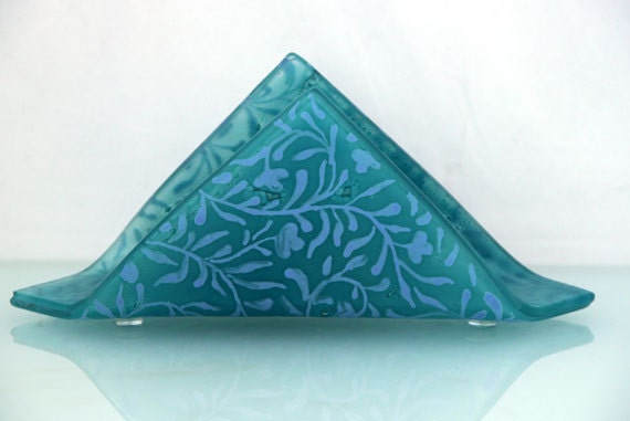 Fused glass  napkin holder, retro ornament design