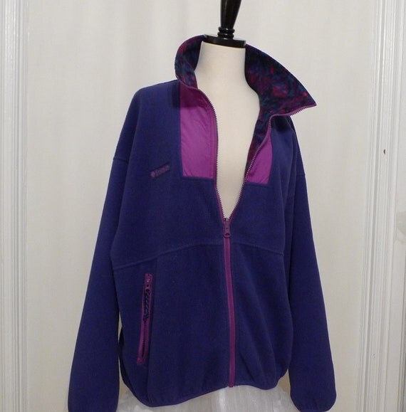 Vintage Fleece Jacket/ Columbia Fleece Coat/ Southwest-Inflected /Men / Women / Medium / Purple / Indigo
