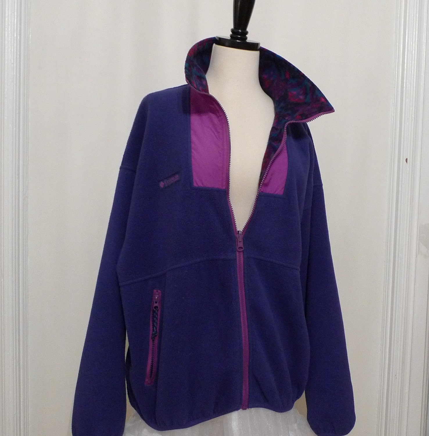 Vintage Fleece Jacket/ Columbia Fleece Coat/ Southwest-Inflected /Men / Women / Medium / Purple / Indigo
