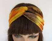 SPANDEX turban twist headband, headwrap - Orange, yellow, brown, green