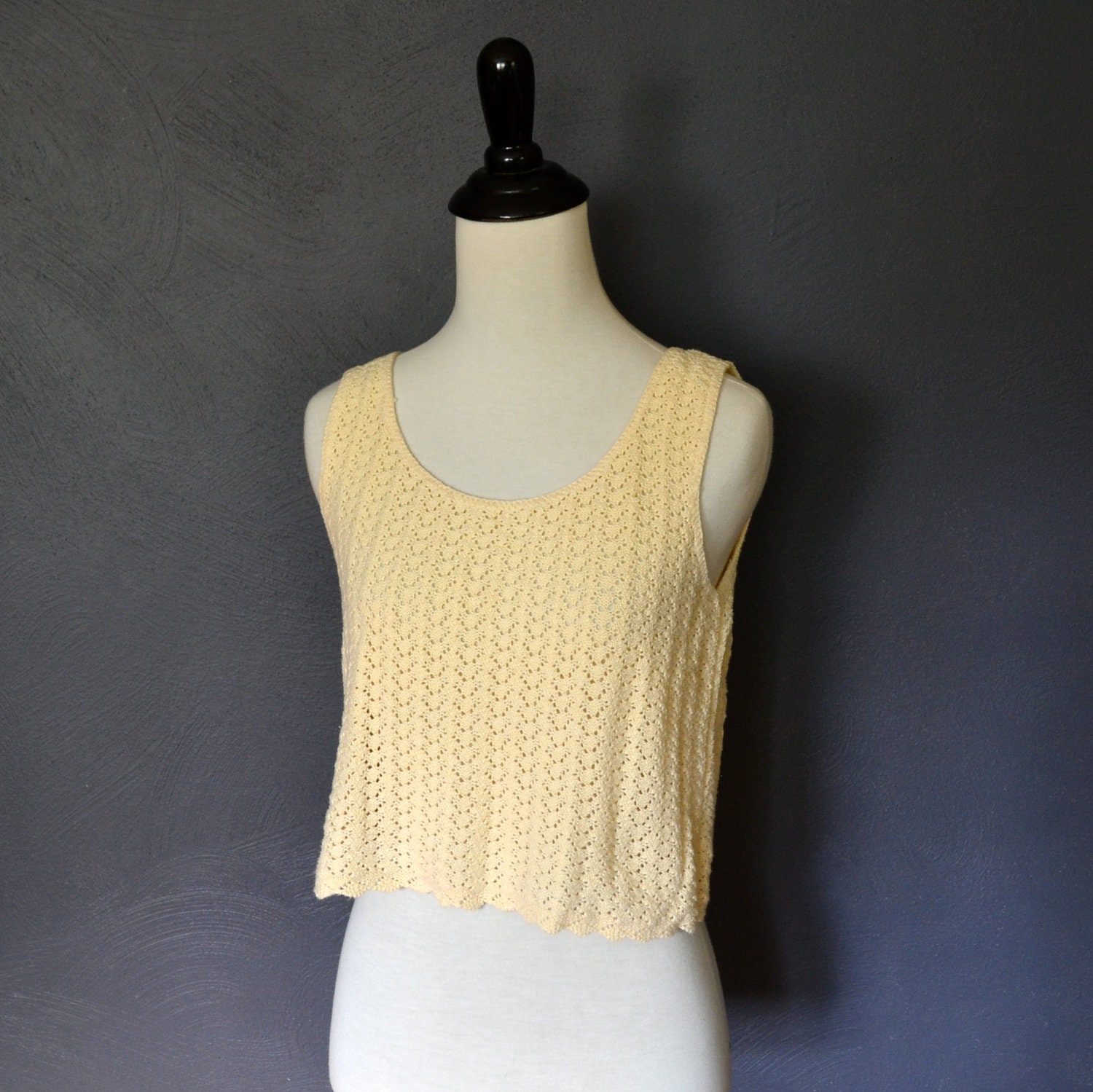 Vintage Cream Cropped Knit Sweater Tank / size small