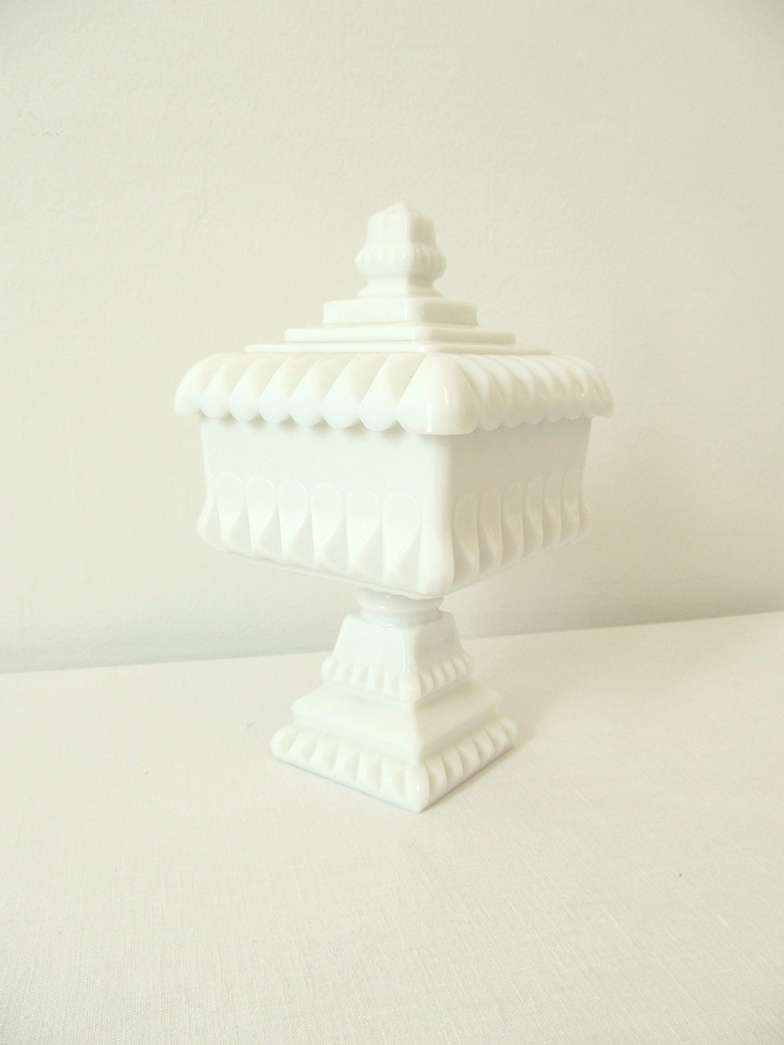 Lovely Vintage Covered Pedestal Milk Glass Dish