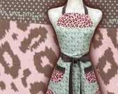 Womens Apron, Pink Brown Cheetah animal print Mint Green Pink Brown Flour sack replica