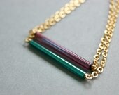 Vintage Czech Tube Bead Bracelets (2) - Glass, Green, Purple, Bar, Gold, Delicate