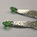 Long Matte Silver Board Connector with Crystal Green Drop Earrings
