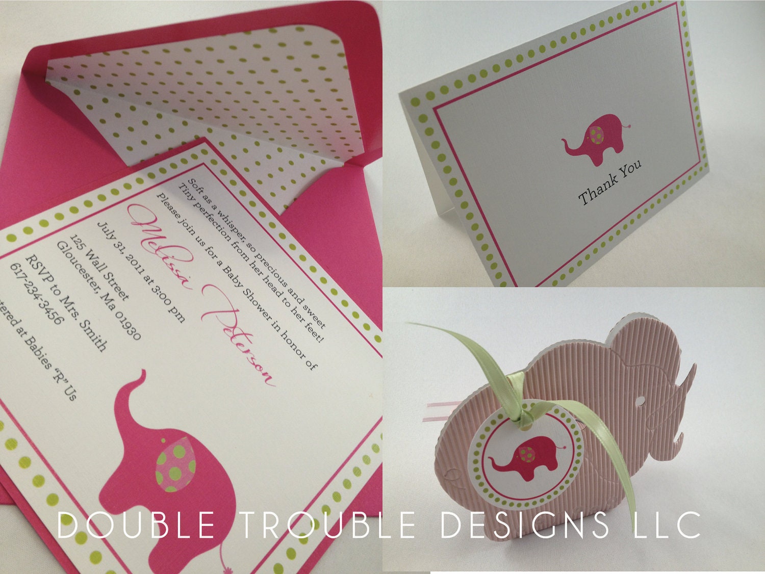 Polka Dot Elephant Baby Shower or Birthday Invitation (set of 10)