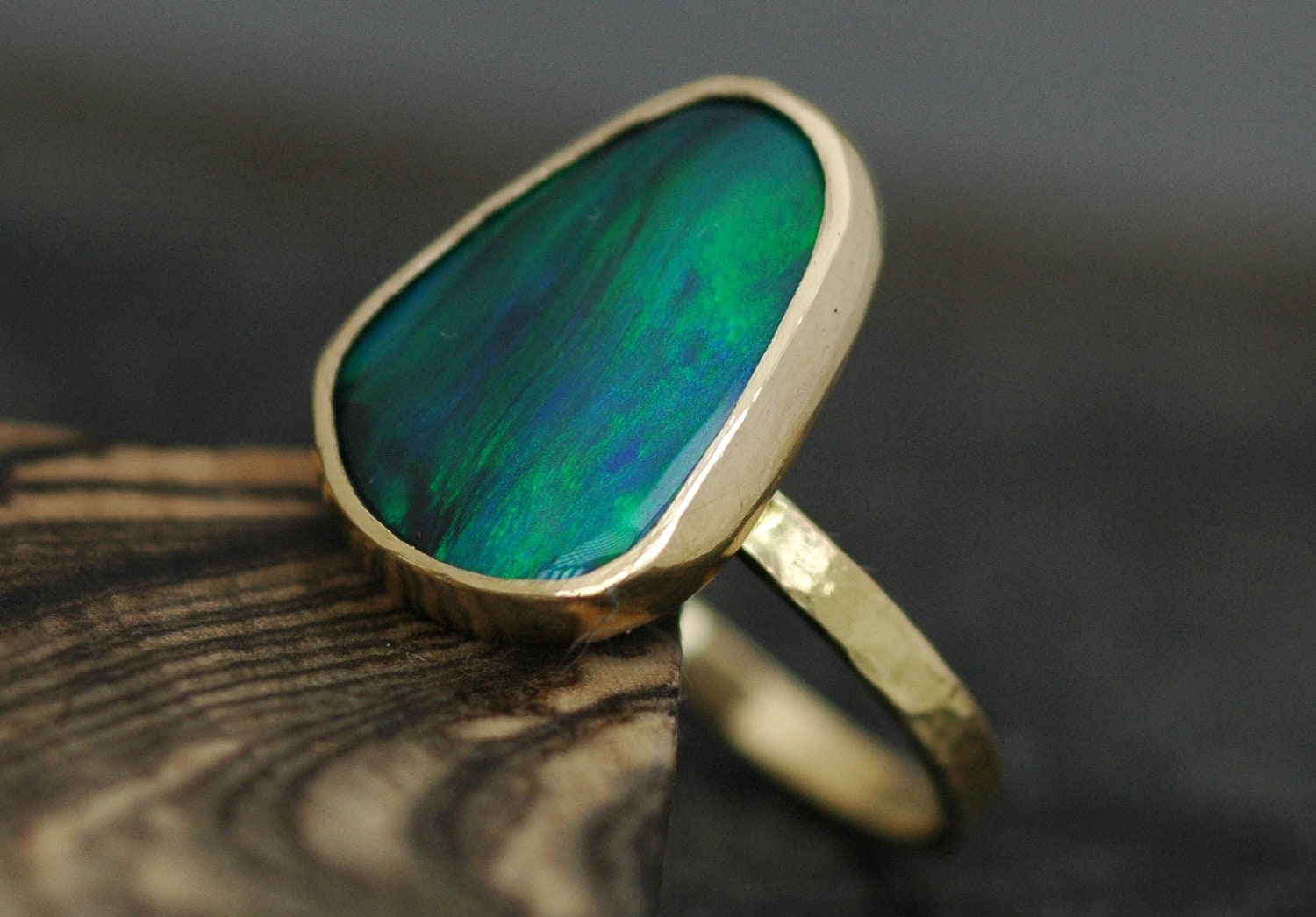 Black Opal in Recycled 18k Yellow Gold Ring- Made to Order
