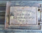 SALE One Half PRICE - Small Antique Cast Iron Chippy Paint Chimmney Door Marked Noyes and Nutter, Bangor Maine from Rustysecrets