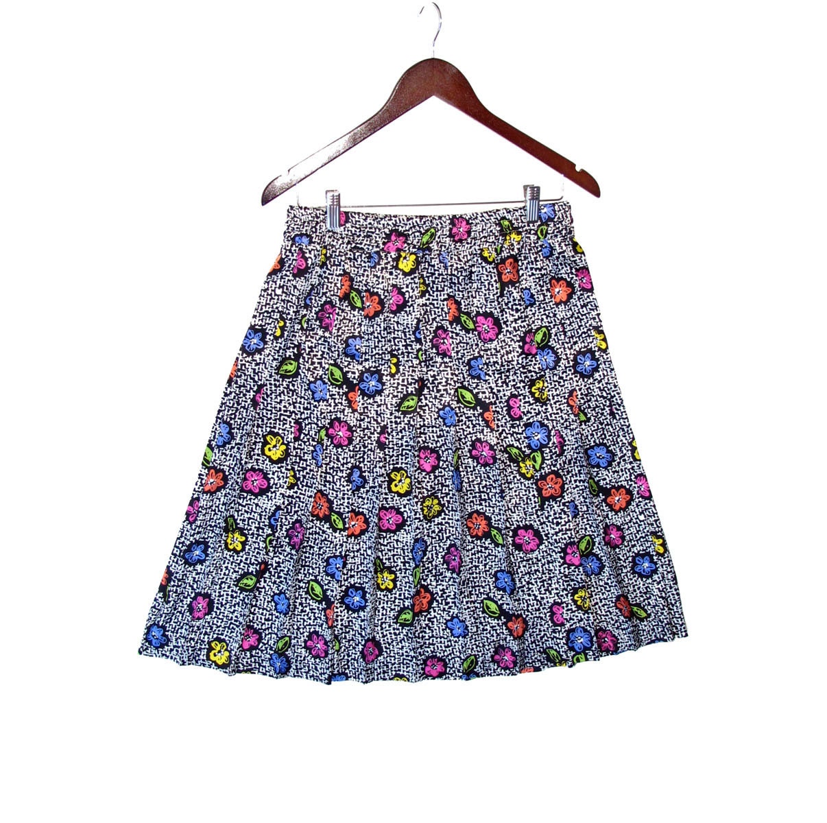 Silky Pleated Skirt Bold Print Elastic Waist fits most M LG