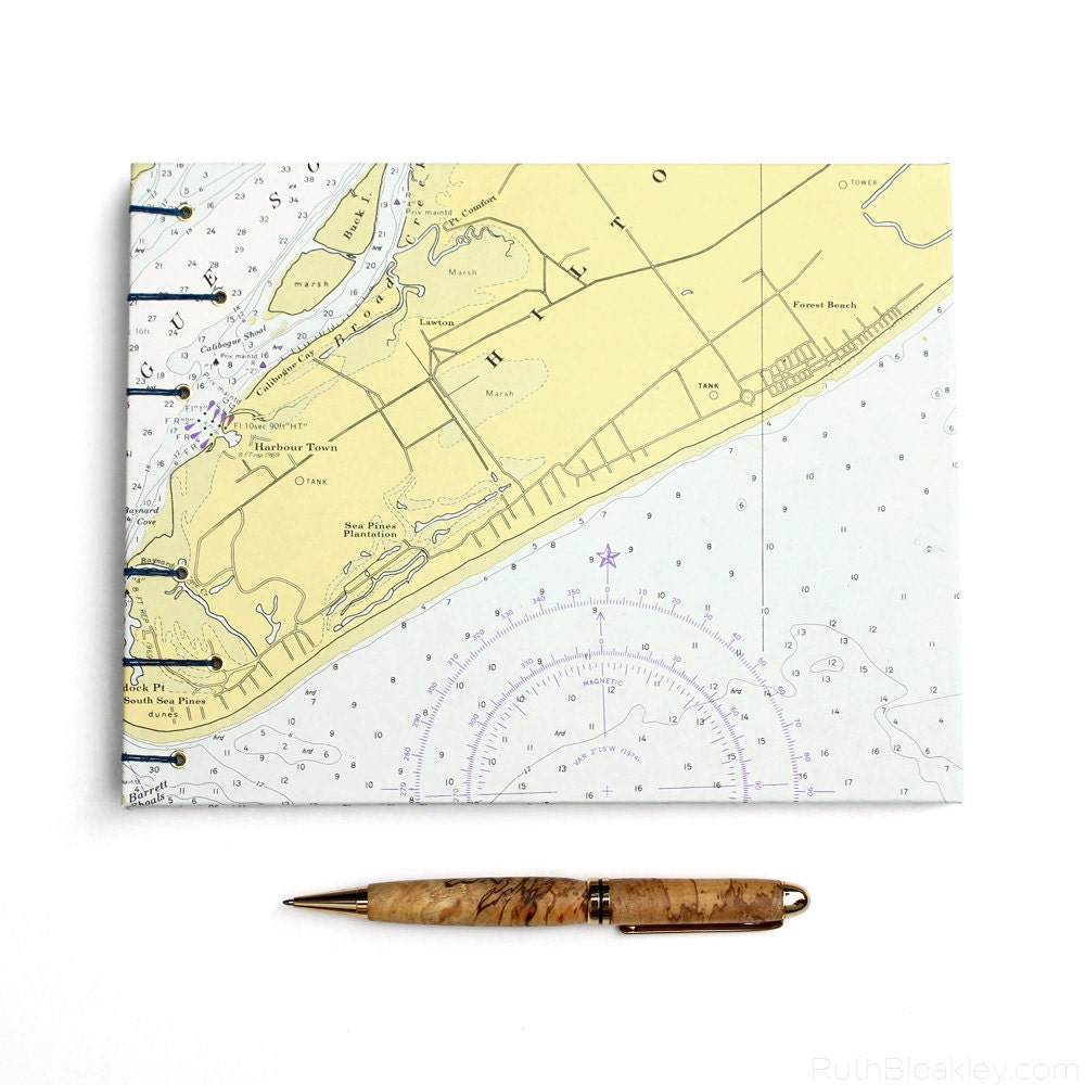 Hilton Head Nautical Guestbook - Handmade Using Vintage South Carolina Chart