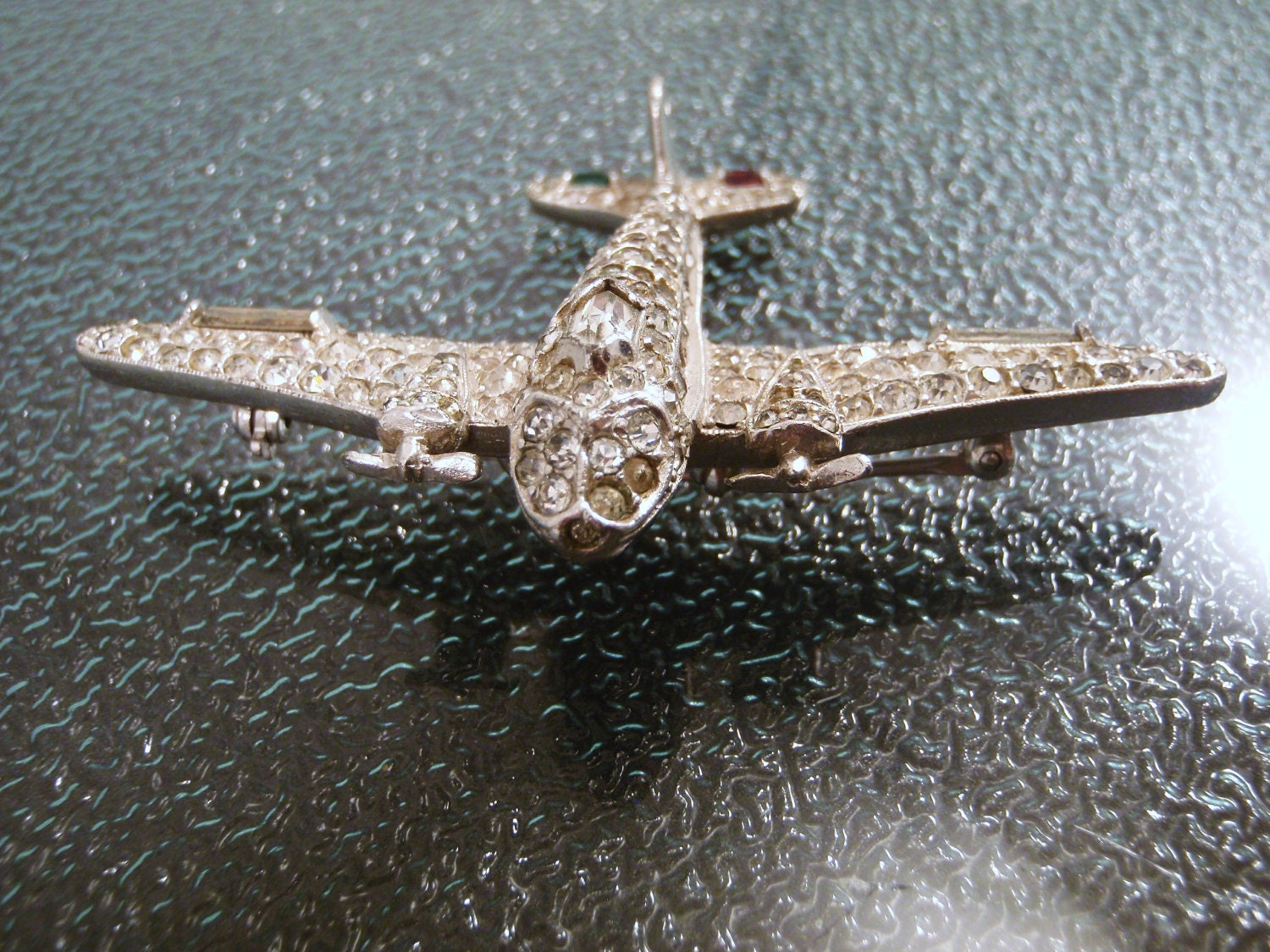Vintage Crown Trifari Airplane Rhinestone Brooch 1940s Era Plane
