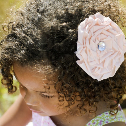RUTH CLIP- Peach rosette shabby chic hair clip