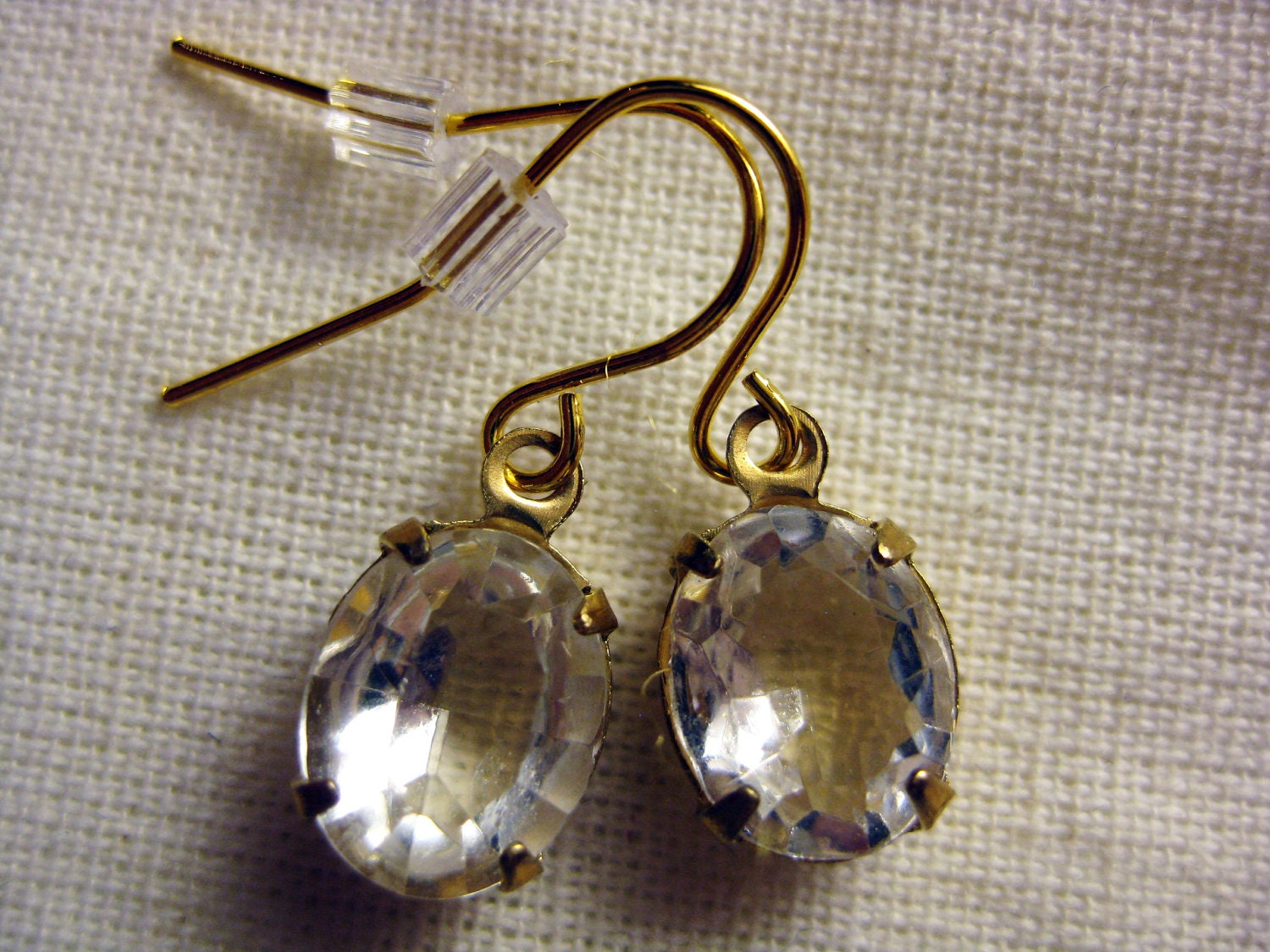 Rhinestone Dangle Earrings Vintage Crystals Gold Earrings