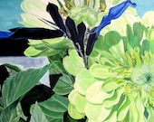 8x10  Hand Signed Art Print- "Zinnia in Chartruese"