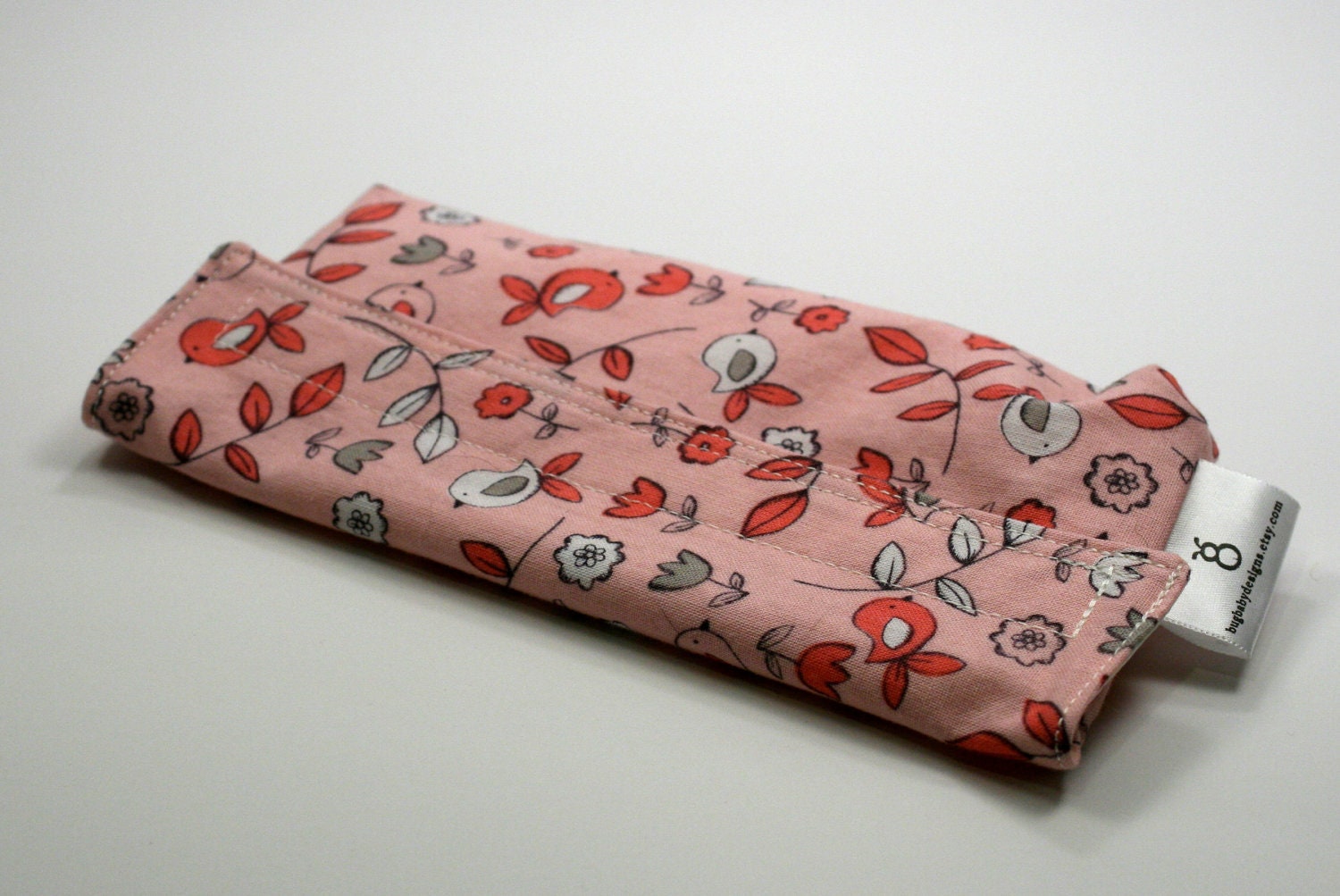 Reusable eco friendly washable Snack Bag - white pink grey birds on pink