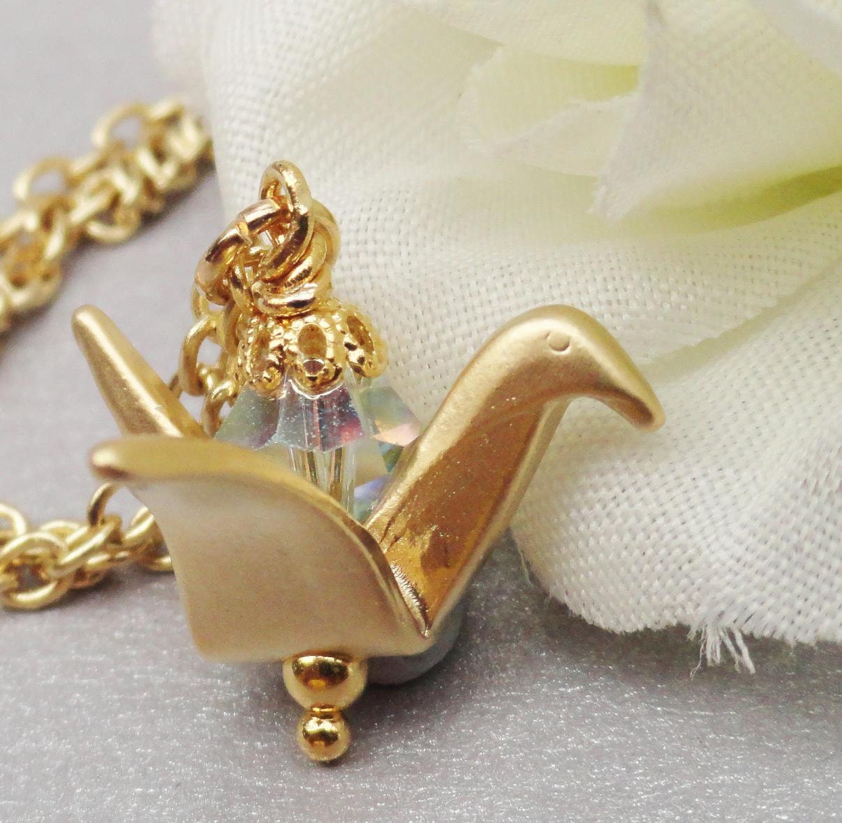 Gold Paper Crane Necklace