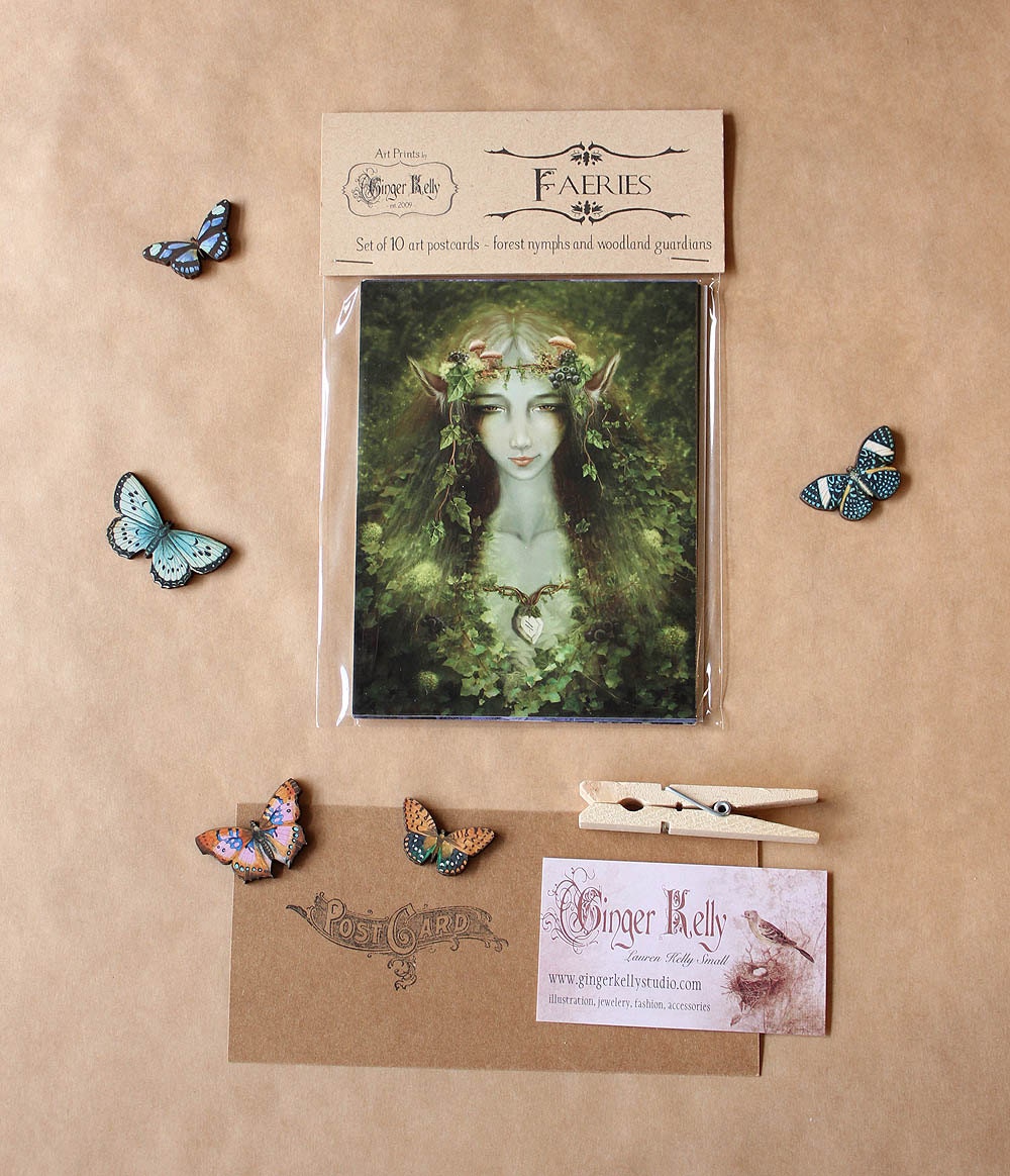 Faeries Set of 10 Fairy Themed Art Postcard Prints, Assorted Fantasy Illustrations from Ginger Kelly, Set B