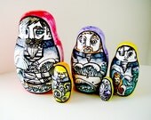 Russian Nesting Dolls Sailors Ceramic Matryoshka Nautical Decor Folk Art Painted Octopus Whale Mermaid - READY TO SHIP
