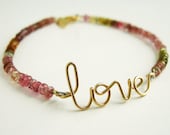 Gold love Bracelet 14k Gold Fill Watermelon Tourmaline. Aziza Jewelry