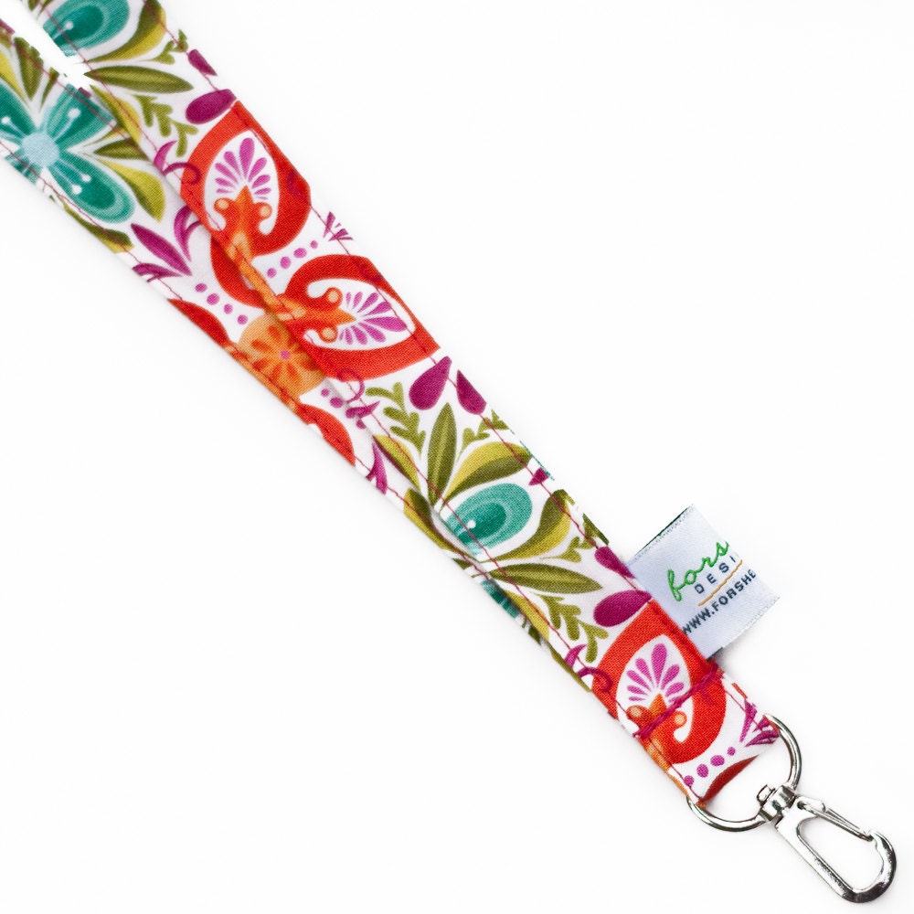 Fabric Lanyard ID Badge Holder -- Stonecrop Bloom Floral -- Ready To Ship