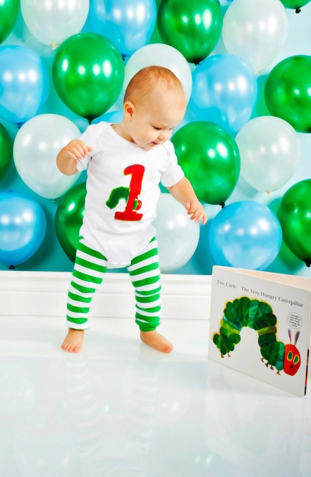 Very Hungry Caterpillar Personalized Birthday Onesie AND Leg Covers - Children's Clothing, Baby Boy or Girl, 1st Birthday Cake Smash