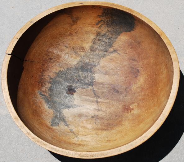 Early Primitive Antique Old Wooden wood 20 inch bowl dough xxl huge big large