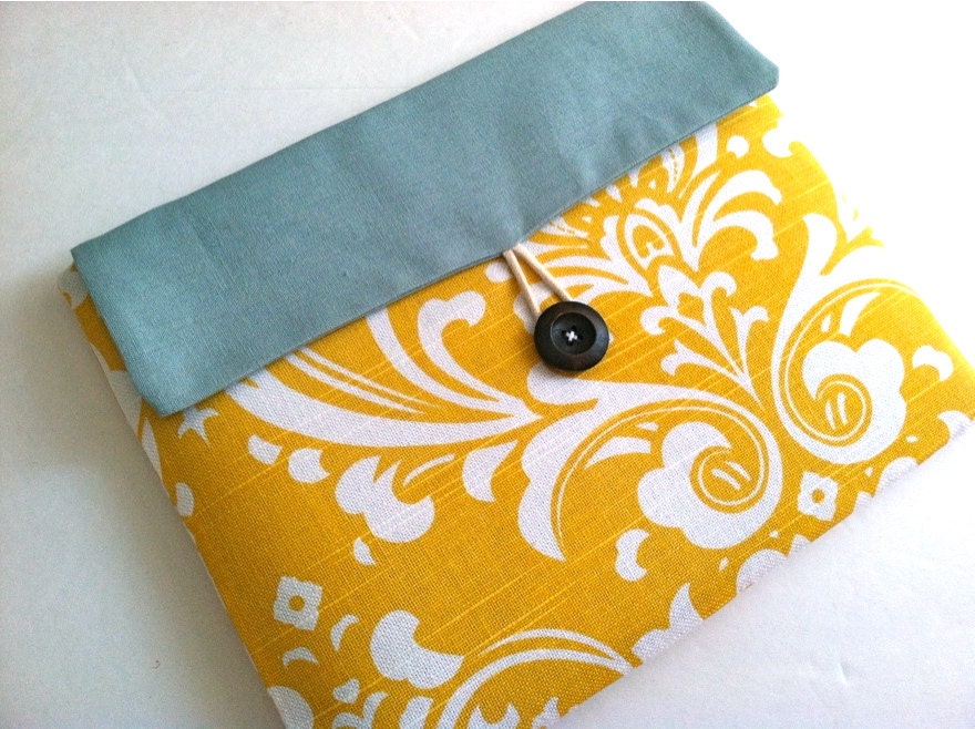 iPad Case, iPad Clutch, iPad Cover, Padded iPad Sleeve Case - Yellow Damask
