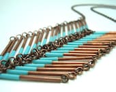 Copper and turquoise chevron necklace