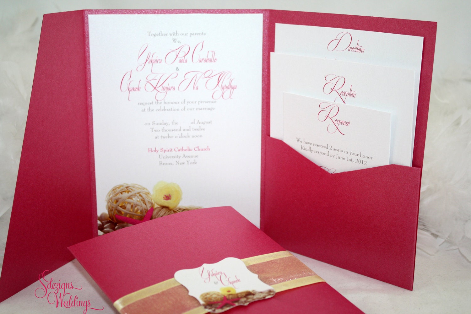 Pink and Yellow Beach Inspired Wedding Invitation Il_170x135