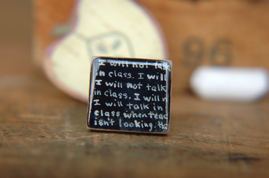 Hand Painted Adjustable Scrabble Tile Ring - Chalkboard Series - The Bad Pupil
