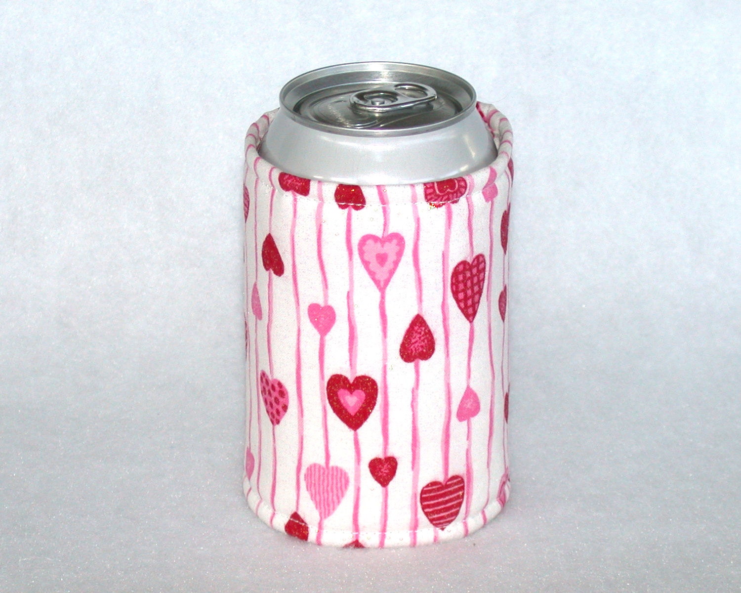 Beer Koozie / Can Coozie / Handmade Cozy with Heart Print