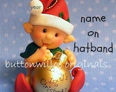Hand Sculpted Babys 1st Christmas Ornament / Personalized Sweet baby Elf
