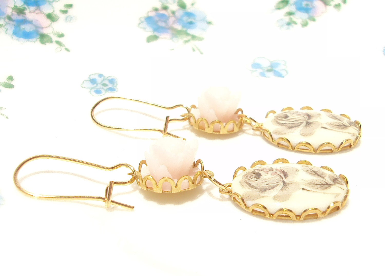 Everythings Turning Up Roses - Vintage Rose and Flower Earrings - Whimsical - Bridal