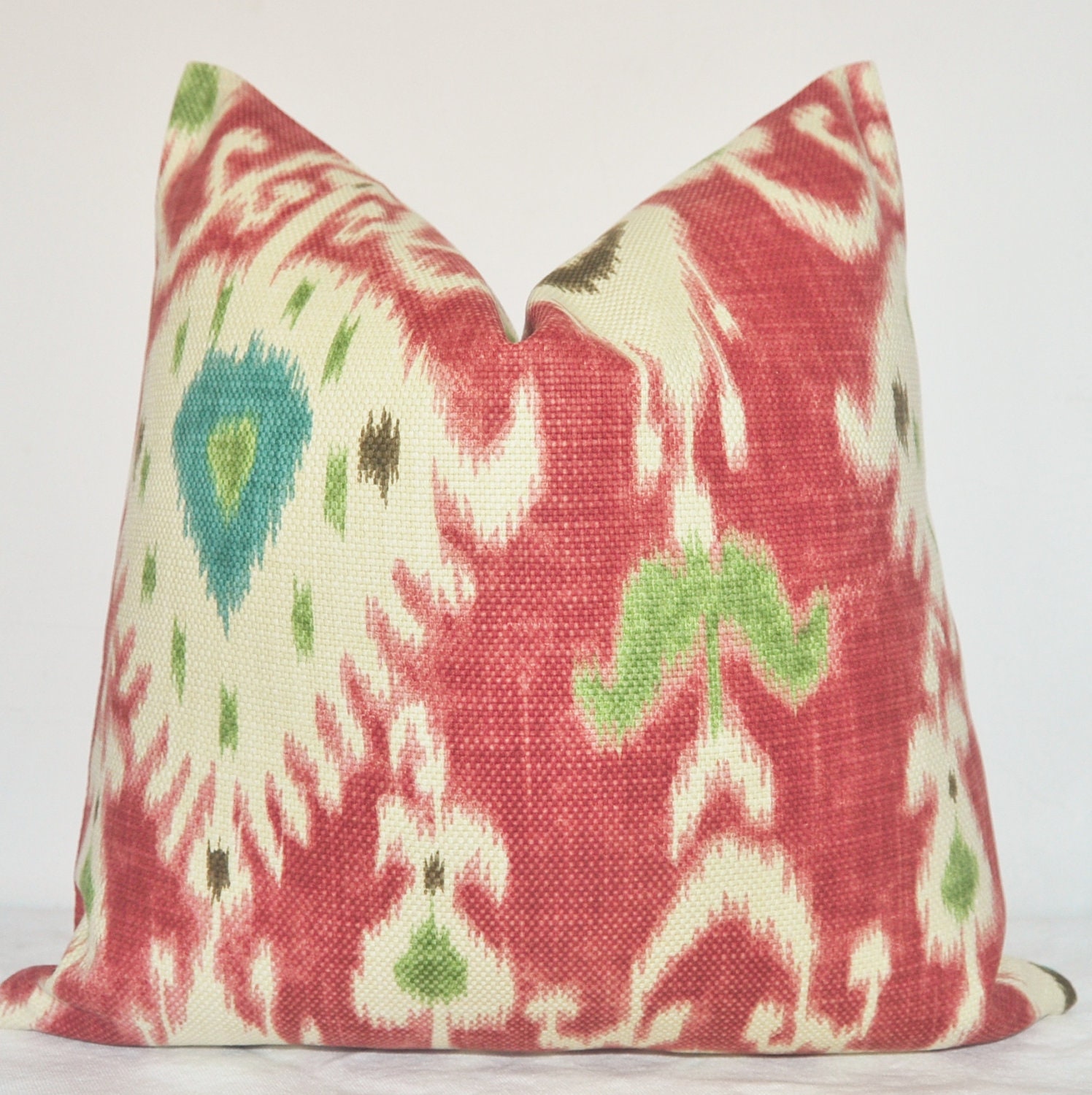 On BOTH SIDES - Pillow Cover - Decorative Pillow - Throw Pillow - Toss Pillow - Sofa Pillow - Ikat Print - 17x17 in - Faded Red - Teal