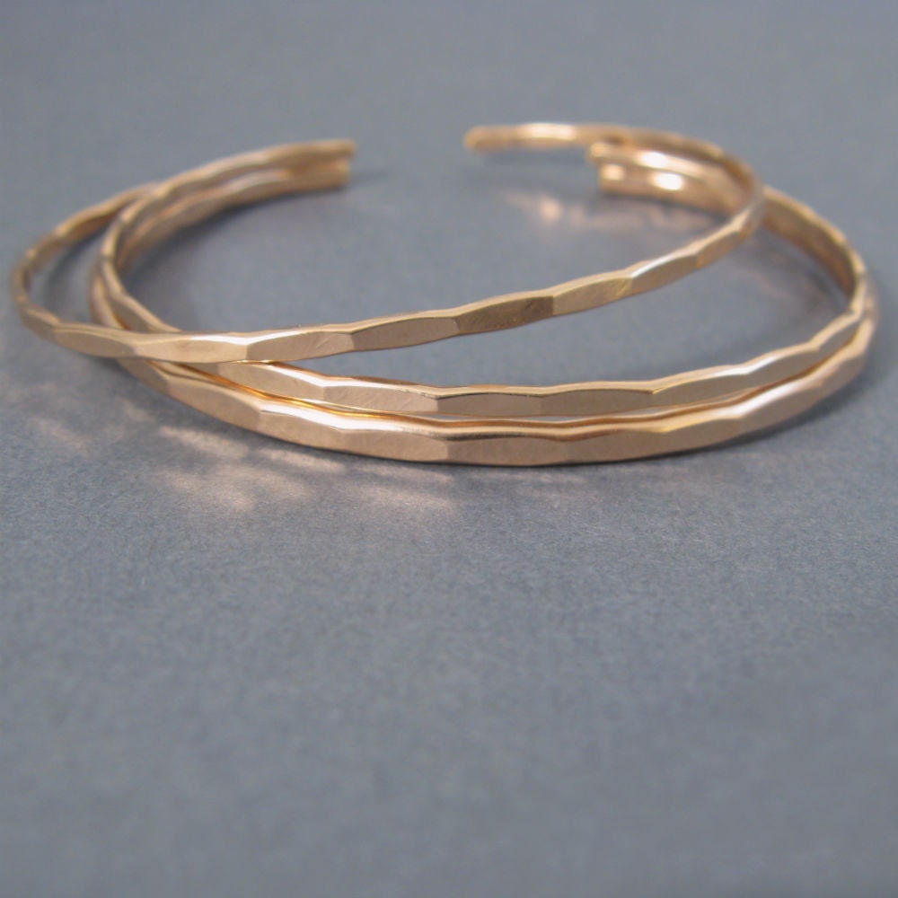 3 stacking cuffs in 1 Medium and 2 thin Ophelia cuffs, custom size rose gold fill bangle cuffs