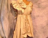 Tan Womens Dress Knee Length Tea Dyed Patisserie Party Ruffled Custom Order