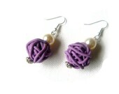 SALE 30% Off Lilac Pearl Scribble Earrings - Purple Mauve Lavender - Cream Pearls - Scribble Beads - Polymer Clay