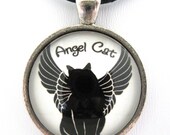 Angel Cat Handmade Glass Tile Pendant