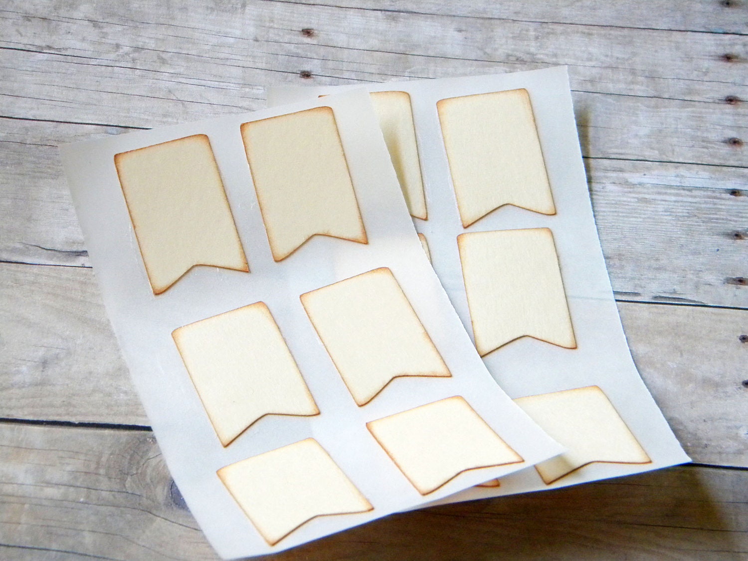 Distressed Ink Manilla Cream Pennant Banner Bunting Stickers Set of 12 appox 1 1/4 x 3/4 inches