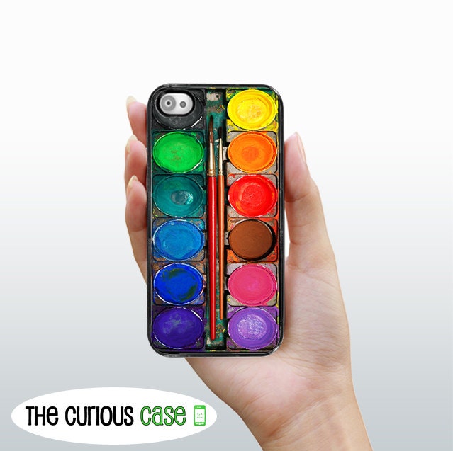 iPhone 4S Case Slim Profile Watercolor Paint Box 2 / Hard Case For iPhone 4 and iPhone 4S Artist Water Color Paints  Rubber Trim