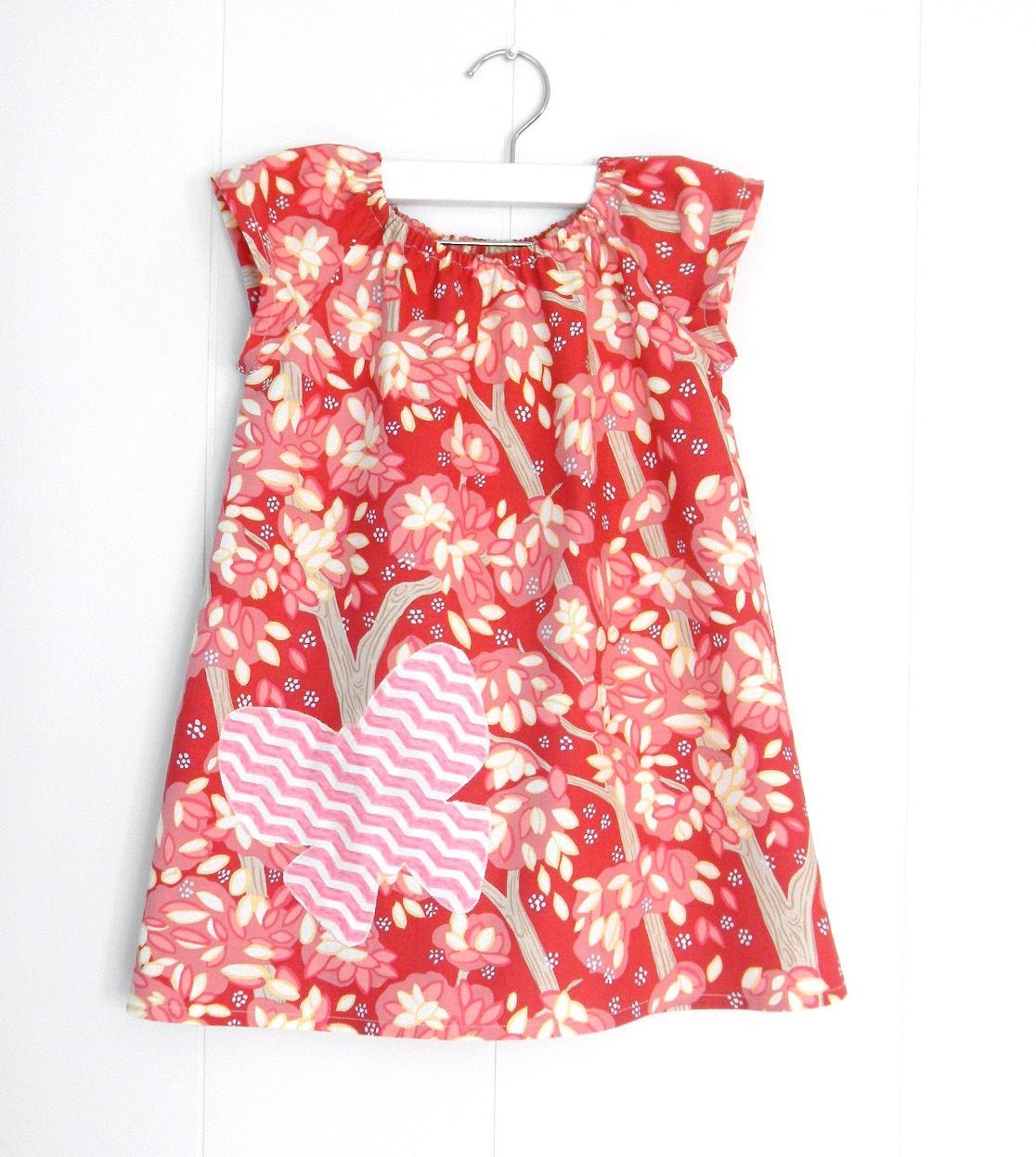 Toddler Girls Shift Tunic Dress / Red Trees / Pink Chevron Butterfly / 6 months,12 months, 2t, 3t, 4t, 5t, 6y by PerryFinalia