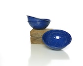 Enamel Camp Bowls, Set of Three Blue Vintage Dishes