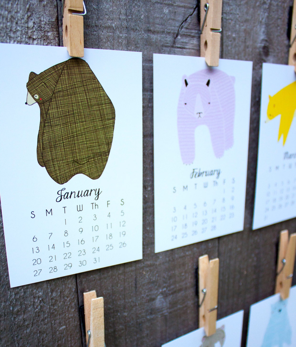 SALE 2013 Illustrated Little Bears Calendar with Display Easel, Desk Calendar, Wall Calendar Ready to Ship