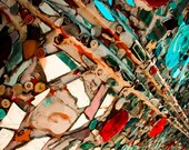 Photograph Abstract Red and Blue Glass and Buttons Mosaic - 4x6