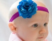 Baby Elastic Headband - Bright Blue Flower and Fuschia