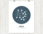 VIRGO Constellation: Zodiac Print - Astrology, Night Sky, Starry Night, Midnight, Stars, Minimalist, Round - White, Navy Blue 8 x 10