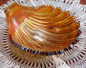 Vintage Shell Carnival Glass Dish Westmoreland Marigold Footed